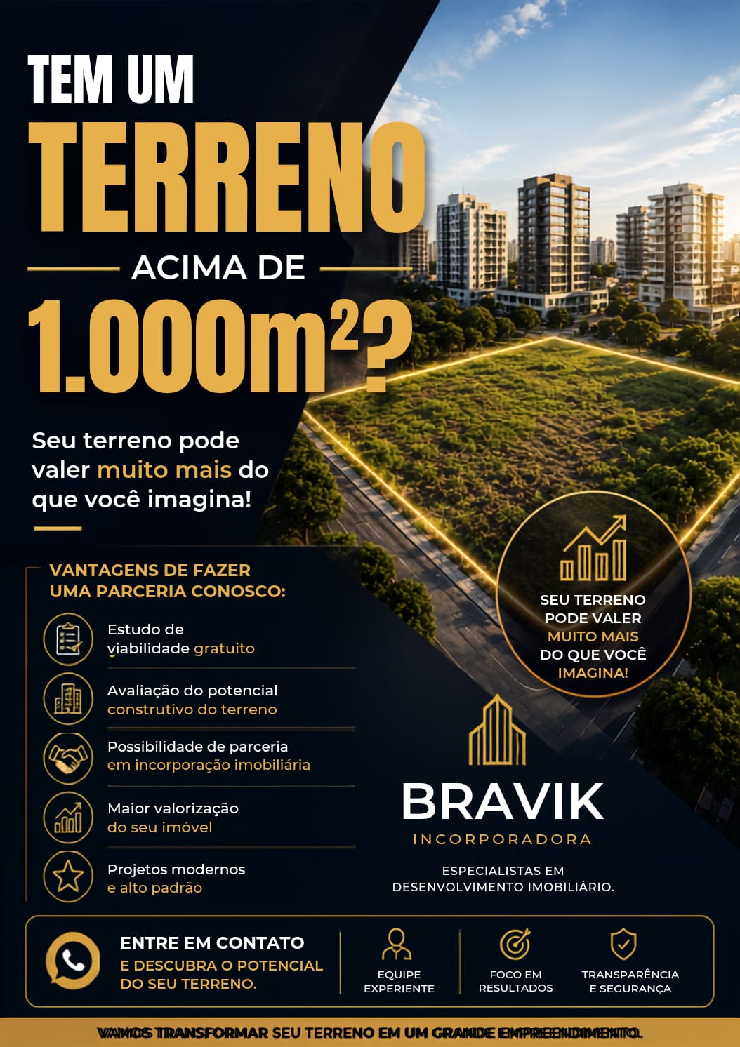 Tem um terreno acima de 1.000m²? Faça parceria com a Bravik para incorporação imobiliária