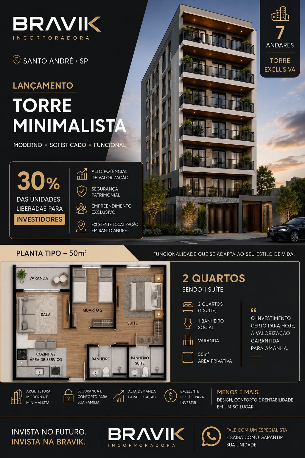 Lançamento Torre Minimalista — BRAVIK Incorporadora, Santo André/SP
